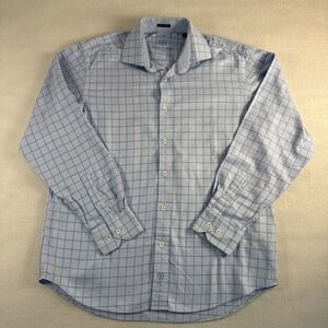 Bugatchi Uomo Classic Fit Shirt Men's L Large Blue Check Cotton Long Sleeves